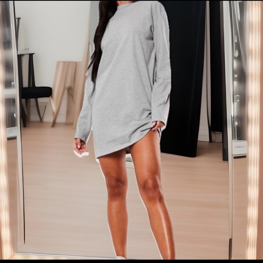Grey Long Sleeve Jersey Finish Sweatshirt Dress/T-Shirt